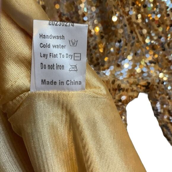 Thankpearl Gold Blouse Sequin Womens XL Sparkly Party Glam Boatneck Long Sleeve - Picture 7 of 8